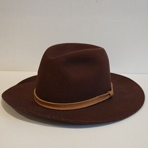 Goorin Bros Wide Brim Burgundy Wool Fedora Hat Large Leather Band Classy Classic
